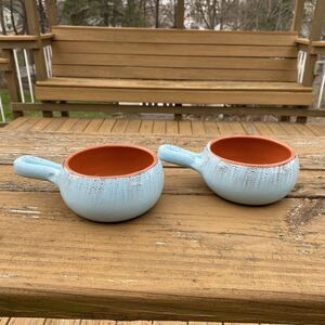 De Silva Italian Terracotta Pottery Crock Chili Soup Bowls With Handle, Set of 2